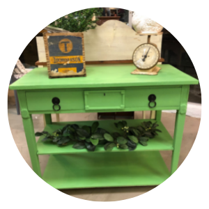 bright green reclaimed entryway table